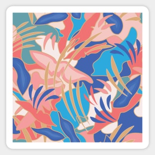 Abstract Tropical Plants / Blue, turquoise, coral Sticker